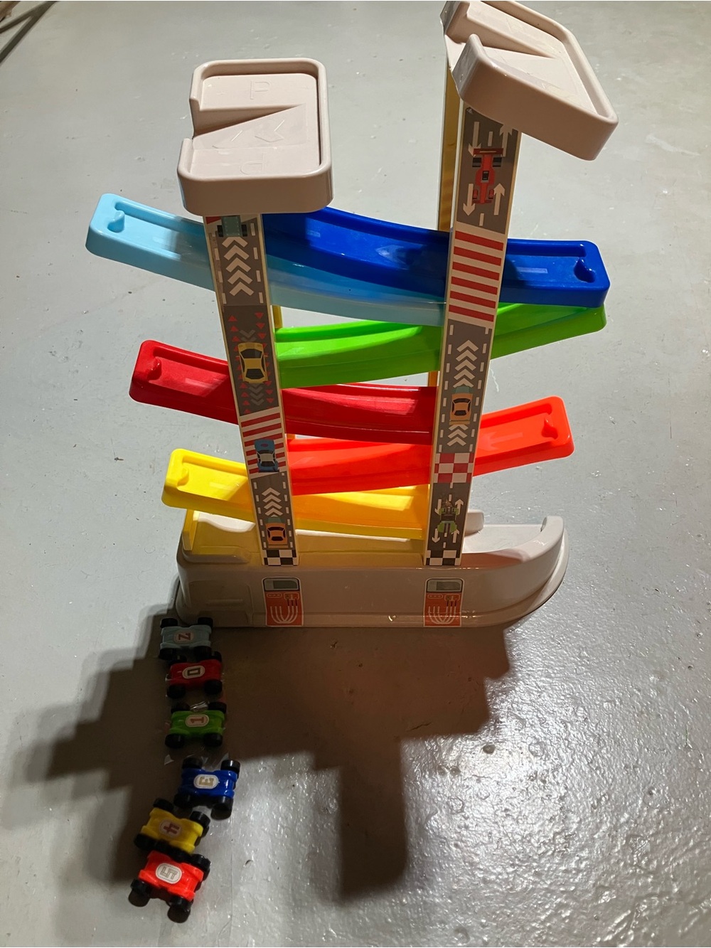 Colorful Multi-Level Ramp Racer Toy - White Base, Rainbow Tracks - Picture 3 of 4